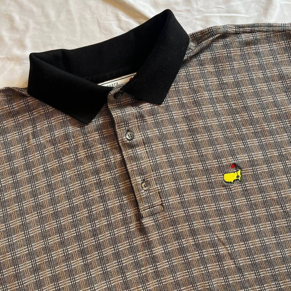 Augusta National Golf Shop Slazenger Polo XL Masters Logo Brown Plaid Vintage